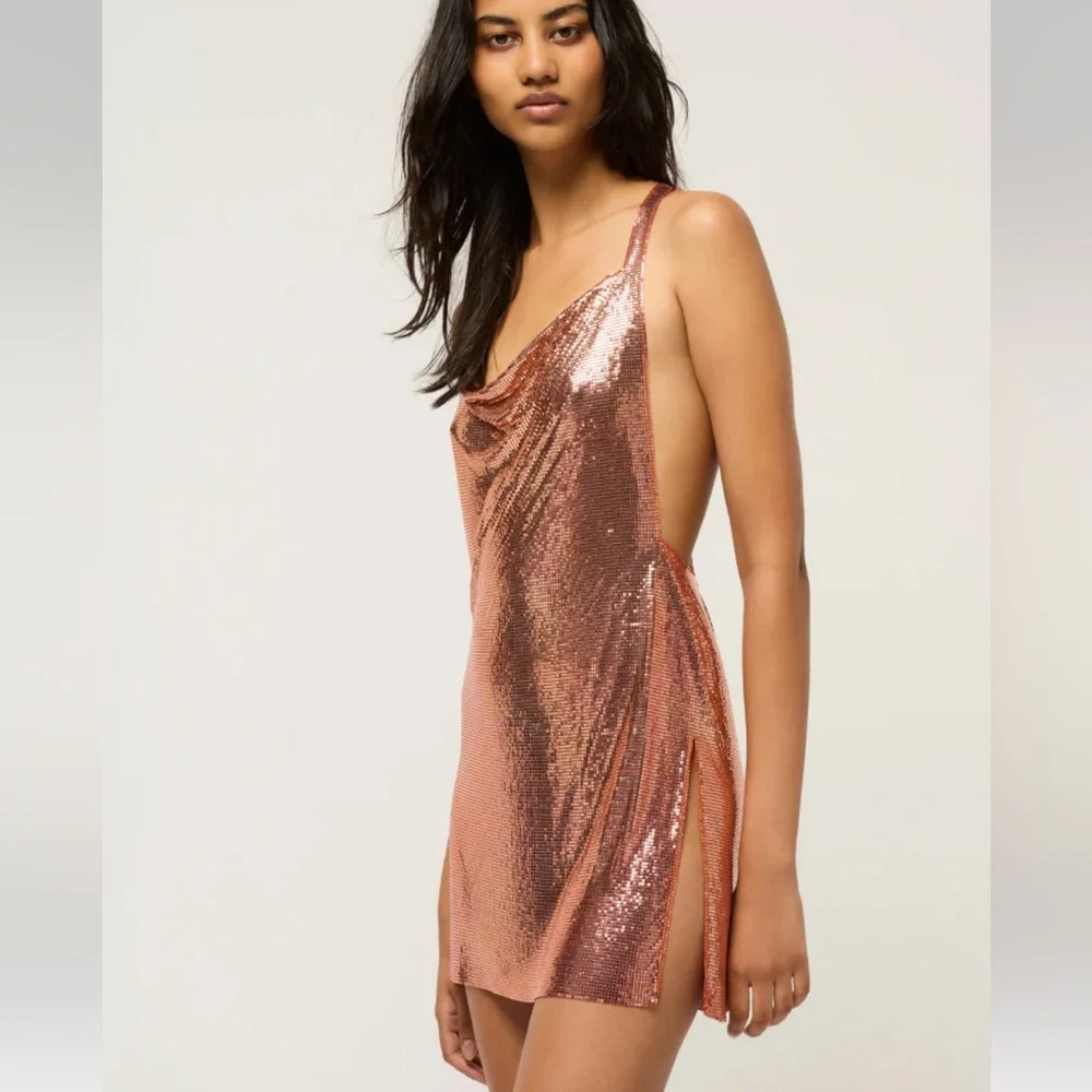 Michael Lo Sordo CROSS DRAPE CHAINMAIL MINI DRESS NWT Size AU10 US Medium - Picture 5 of 10